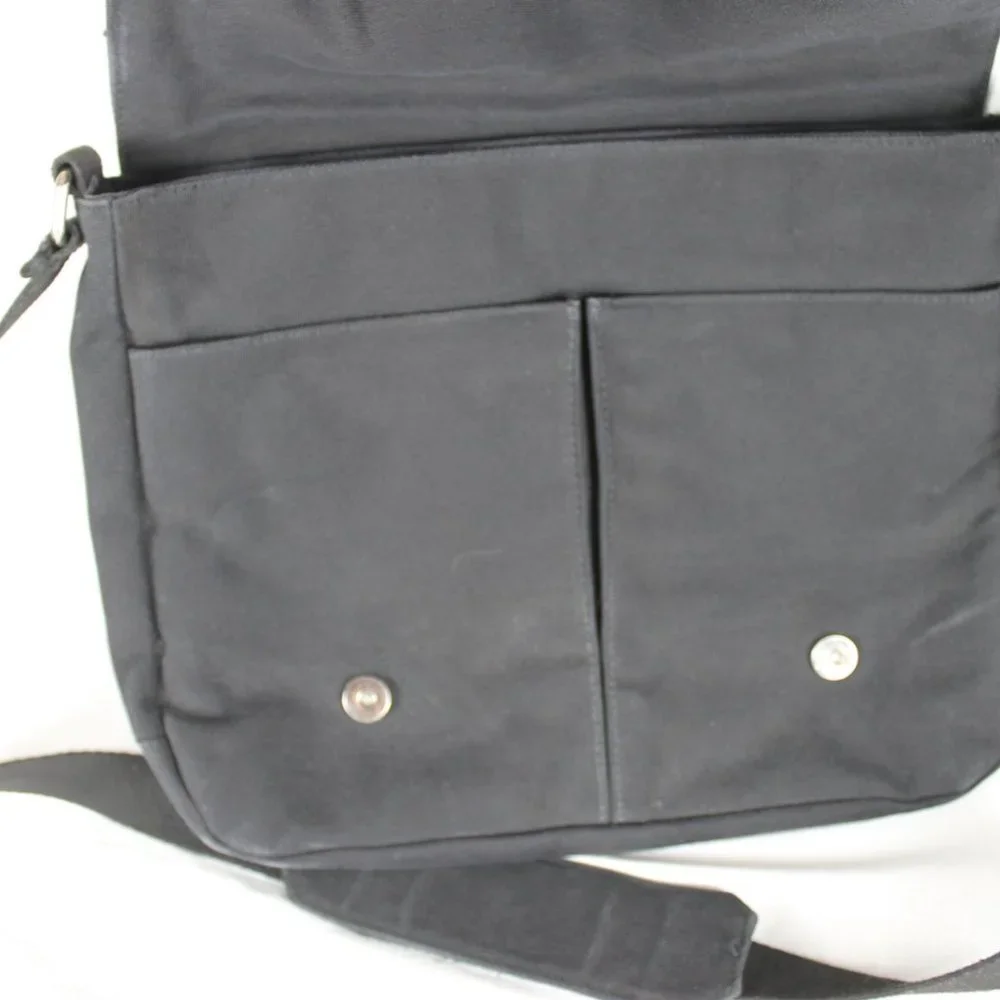 Frank And Oak Black Mens Messenger Canvas Bag Zippered Pockets Heavy Duty Straps
